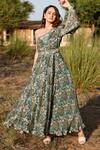 Buy_Harsha Khatry_Green Chinon Chiffon Print Floral Asymmetric Tropical Gown With Belt  _at_Aza_Fashions