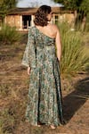 Shop_Harsha Khatry_Green Chinon Chiffon Print Floral Asymmetric Tropical Gown With Belt  _at_Aza_Fashions