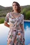 Harsha Khatry_White Chinon Chiffon Print Floral V Pre-draped Saree And Blouse Set  _at_Aza_Fashions