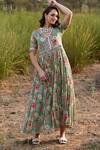 Harsha Khatry_Green Chinon Chiffon Print Floral V Neck Anarkali  _Online_at_Aza_Fashions