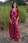 Buy_Harsha Khatry_Red Chinon Chiffon Print Floral V Neck Bloom Kurta Gharara Set  _at_Aza_Fashions