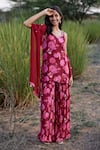 Buy_Harsha Khatry_Red Chinon Chiffon Print Floral V Neck Bloom Kurta Gharara Set  