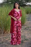 Shop_Harsha Khatry_Red Chinon Chiffon Print Floral V Neck Bloom Kurta Gharara Set  