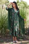 Buy_Harsha Khatry_Green Fine Tussar Silk Printed And Hand Front Gathered Kurta Set  _at_Aza_Fashions