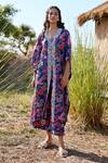 Buy_Harsha Khatry_Blue Fine Tussar Silk Printed And Hand Embroidered Kaftan & Pant Set  _at_Aza_Fashions