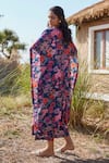 Shop_Harsha Khatry_Blue Fine Tussar Silk Printed And Hand Embroidered Floral Navy Kaftan & Pant Set _at_Aza_Fashions