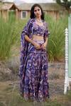 Harsha Khatry_Purple Fine Tussar Silk Printed And Hand Embroidered Tiered Lehenga Set  _Online_at_Aza_Fashions