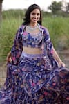 Harsha Khatry_Purple Fine Tussar Silk Printed And Hand Embroidered Tiered Lehenga Set  _at_Aza_Fashions