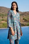 Harsha Khatry_Blue Fine Tussar Silk Printed And Hand Embroidered Kurta & Pant Set  _at_Aza_Fashions