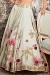 Varun Bahl_Green Chanderi And Organza Embroidery Floral Corsage Bridal Lehenga Set _Online_at_Aza_Fashions