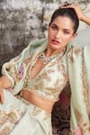 Shop_Varun Bahl_Green Chanderi And Organza Embroidery Floral Corsage Bridal Lehenga Set _Online_at_Aza_Fashions