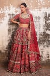 Buy_Varun Bahl_Red Modal Dupion Embroidery Nakshi And Swarovski Bridal Lehenga Set _at_Aza_Fashions