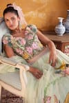 Shop_Varun Bahl_Green Chanderi Embellished Floral V Neck Print Skirt Set  _Online_at_Aza_Fashions