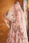 Buy_Varun Bahl_Pink Organza Printed Floral V Swarovski Embellished Bridal Lehenga Set  _Online_at_Aza_Fashions