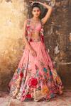 Buy_Varun Bahl_Pink Chanderi Printed Floral Gilet Open Embroidered Lehenga Set  _at_Aza_Fashions