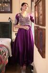 Buy_Kalighata_Purple Organza Embroidery Nairobi Floral Yoke Anarkali With Pant _at_Aza_Fashions