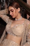 Buy_Kalighata_Grey Net Embroidery Floral Blouse V Neck Sequin Jacket Sharara Set  