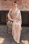 Buy_Kalighata_Peach Organza Embroidery Tribe Saree With Unstitched Blouse Fabric  _at_Aza_Fashions