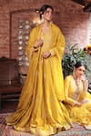 Buy_Kalighata_Yellow Organza Embroidery Sequins Varry Floral Anarkali With Dupatta _at_Aza_Fashions