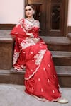 Buy_Kalighata_Red Tussar Georgette Embroidered Saree With Unstitched Blouse Piece _at_Aza_Fashions