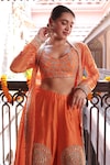 Shop_Kalighata_Orange Tissue Chanderi Embroidered Floral Gota Patti Sharara Set _at_Aza_Fashions