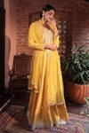 Buy_Kalighata_Yellow Organza Embroidered Pearl Embellished Anarkali With Dupatta  _at_Aza_Fashions