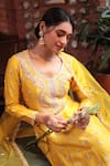 Shop_Kalighata_Yellow Organza Embroidered Pearl Embellished Anarkali With Dupatta  _at_Aza_Fashions