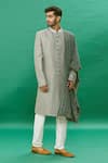 Buy_RNG Safawala_Grey Silk Embroidery Thread Raw Achkan Set _Online_at_Aza_Fashions