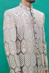 Shop_RNG Safawala_Grey Velvet Silk Embroidery Thread Ombre Sherwani Set _Online_at_Aza_Fashions