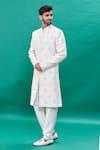 Buy_RNG Safawala_Off White Raw Silk Embroidery Thread Stone Sherwani Set _Online_at_Aza_Fashions