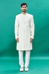 RNG Safawala_Off White Raw Silk Embroidery Thread Sequin Sherwani Set _Online_at_Aza_Fashions