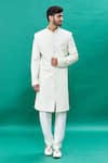 Buy_RNG Safawala_Off White Raw Silk Embroidery Thread Sequin Sherwani Set _Online_at_Aza_Fashions