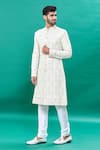 Buy_RNG Safawala_Off White Raw Silk Embroidery Thread Floral Pattern Sherwani Set _Online_at_Aza_Fashions