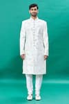 Buy_RNG Safawala_Off White Raw Silk Embroidery Thread Floral Pattern Sherwani Set _Online_at_Aza_Fashions