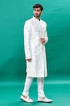 Shop_RNG Safawala_Off White Raw Silk Embroidery Thread Floral Pattern Sherwani Set _Online_at_Aza_Fashions