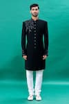 Buy_RNG Safawala_Black Terry Embroidery Cutdana Achkan Set _Online_at_Aza_Fashions