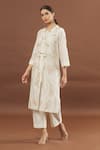 Buy_Samyukta Singhania_Ivory Silk, Chanderi Embroidery Round Neck Floral Kurta And Pant Set _at_Aza_Fashions