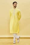 Buy_Samyukta Singhania_Yellow Cotton Plain Floral Embroidered Collar Kurta With Churidar Set _Online_at_Aza_Fashions