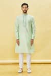Arihant Rai Sinha_Green Silk Embroidery Swirl Pattern Kurta Churidar Set _Online_at_Aza_Fashions