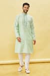 Buy_Arihant Rai Sinha_Green Silk Embroidery Swirl Pattern Kurta Churidar Set _Online_at_Aza_Fashions