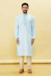 Samyukta Singhania_Sky Blue Cotton Plain Paisley Embroidered Placket Kurta Churidar Set _Online_at_Aza_Fashions