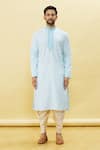 Samyukta Singhania_Sky Blue Cotton Plain Paisley Solid Kurta And Patiala Set _Online_at_Aza_Fashions