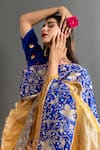 Ruar India_Yellow Tissue Embroidered Aari Round Sunehri Sequin Saree _at_Aza_Fashions