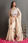 Buy_Ruar India_White Tissue Embroidered Zardozi V Gokharu Mor Saree With Blouse _at_Aza_Fashions