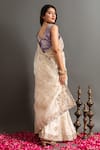 Shop_Ruar India_White Tissue Embroidered Zardozi V Gokharu Mor Saree With Blouse _at_Aza_Fashions