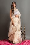 Shop_Ruar India_White Tissue Embroidered Zardozi V Gokharu Mor Saree With Blouse _Online_at_Aza_Fashions