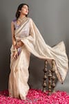 Ruar India_White Tissue Embroidered Zardozi V Gokharu Mor Saree With Blouse _at_Aza_Fashions