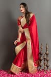 Ruar India_Red Satin Embroidered Laffa Round Work Saree With Blouse _Online_at_Aza_Fashions