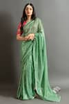 Buy_Ruar India_Green Georgette Embroidered Sequin Sweetheart Neck Bhanwari Saree With Blouse _at_Aza_Fashions