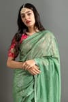 Shop_Ruar India_Green Georgette Embroidered Sequin Sweetheart Neck Bhanwari Saree With Blouse _Online_at_Aza_Fashions